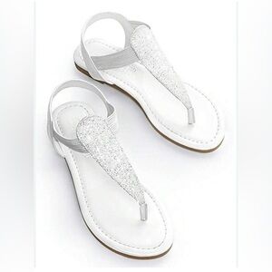 Athmile Women's Elastic Strappy Flat Sandals W Sparkling Thong Ankle Strap 7